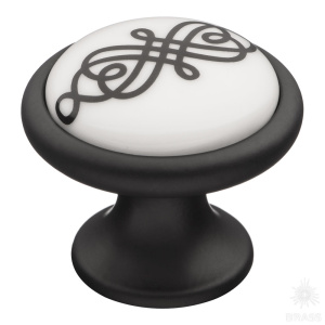 3008-85-000-470 Ручка кнопка керамика с металлом, орнамент/чёрный