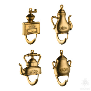 00087 Крючки для кухни "Чайная церемония", латунь (4 шт. в комплекте)