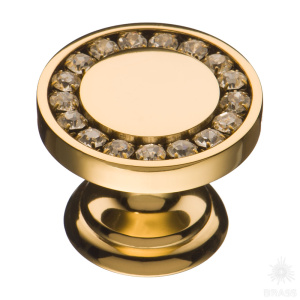 0776-003 Ручка кнопка с кристаллами Swarovski, глянцевое золото 