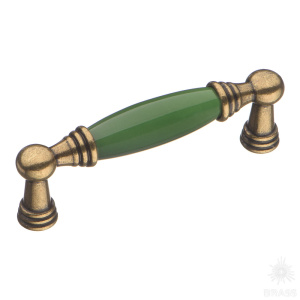 1160-40-96-GREEN Ручка скоба керамика с металлом, зелёный/старая бронза 96 мм