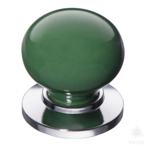3005-10-GREEN Ручка кнопка керамика с металлом, зелёный/глянцевый хром