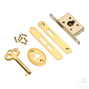30.00.056-0 Замок для шкатулки врезной (комплект), сталь, цвет глянцевая латунь