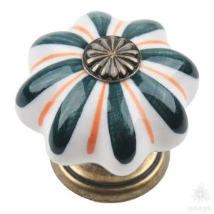 483J2 Ручка кнопка керамика с металлом, зеленые сечения на белом фоне