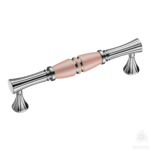 2202-51-128-PINK PEARL-SILVER LINE Ручка скоба, глянцевый никель/розовый 128 мм