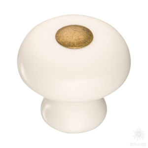 3030-40-000 Ручка кнопка керамика с металлом, белый/старая бронза (3030-013-000)