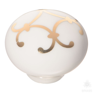 3005-000-212 Ручка кнопка керамика, белый с золотым орнаментом