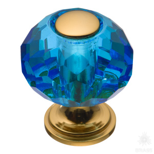 0737-315-1-Blue Ручка кнопка с кристаллом, глянцевое золото