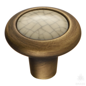 9832-805 Ручка кнопка керамика с серой %22паутинкой%22, античная бронза