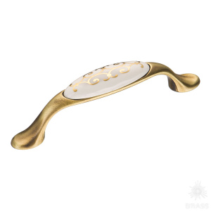 2045-40-096-212 Ручка скоба керамика с золотым орнаментом, старая бронза 96 мм