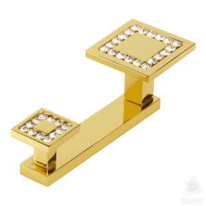 0471-003-2 Крючок двухрожковый с кристаллами Swarovski, глянцевое золото