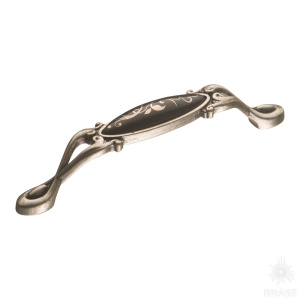 15.090.96.PO26B.16 Ручка скоба керамика с металлом, цветочный орнамент старое серебро 96 мм