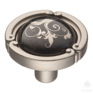 15.090.35.PO26B.06 Ручка кнопка керамика с металлом, цветочный орнамент матовый никель