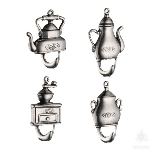 140087 Крючки для кухни "Чайная церемония", серебро (4 шт. в комплекте)