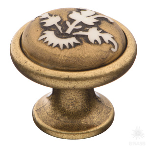 3008-40-EMBOSSING Ручка кнопка керамика с металлом, орнамент/старая бронза