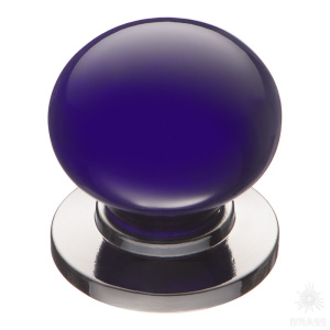 3005-10-COBALT Ручка кнопка керамика с металлом, синий/глянцевый хром