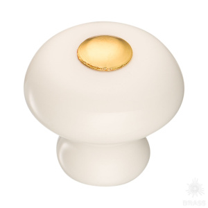 3030-69-000 (60) Ручка кнопка керамика с металлом, белый/глянцевое золото
