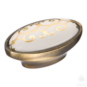 3000-40-000-212 Ручка кнопка керамика с золотым орнаментом, старая бронза