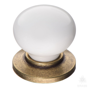 3005-40-000 Ручка кнопка керамика с металлом, белый/старая бронза