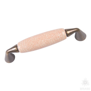 333H6 Ручка скоба керамика с металлом, розовая "паутинка" 96 мм