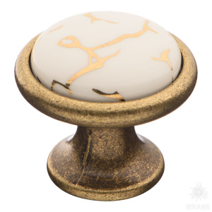 3008-40-449 GOLD Ручка кнопка керамика с металлом, орнамент/старая бронза