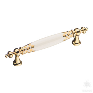 1980-69-128-456 Ручка скоба, глянцевое золото/орнамент 128 мм