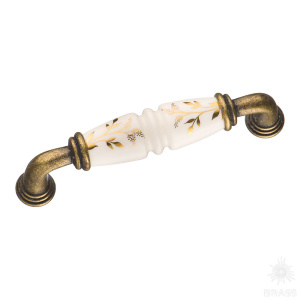 2015-40-096-178  Ручка скоба с керамикой, орнамент/ старая бронза 96 мм