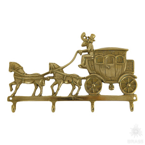 00090 Держатель для ключей "Повозка с лошадьми", латунь