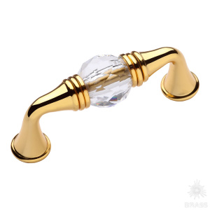 2537-030-64 Ручка скоба с кристаллом, глянцевое золото 24K 64 мм