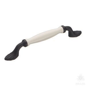 1735-85-128-000 Ручка скоба керамика с металлом, белый/чёрный 128 мм