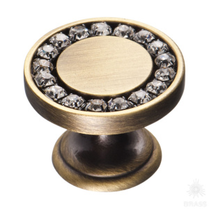 0776-013 Ручка кнопка с кристаллами Swarovski, состаренная латунь