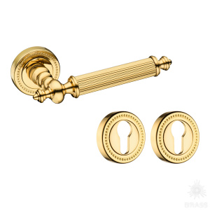 0212-003Y Ручка дверная в комплекте с накладкой под цилиндрический замок, глянцевое золото