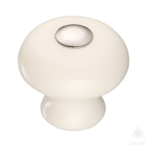 3030-10-000 Ручка кнопка керамика с металлом, белый/глянцевый хром 