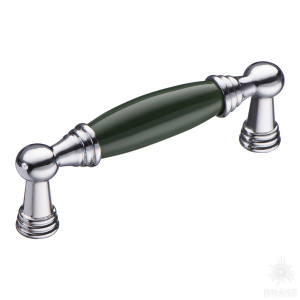 1160-10-96-GREEN Ручка скоба керамика с металлом, зелёный/глянцевый хром 96 мм