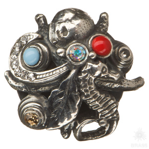 PV2122/K Ручка кнопка с кристаллами, старое серебро