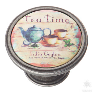 550PT64 Ручка кнопка — TEA TIME, старое серебро