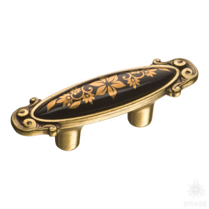 15.090.32.PO25B.12 Ручка скоба керамика с металлом, цветочный орнамент античная бронза 32 мм