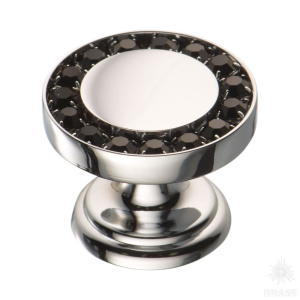 0776-520 BLACK (005) Ручка кнопка с кристаллами Swarovski, глянцевый хром