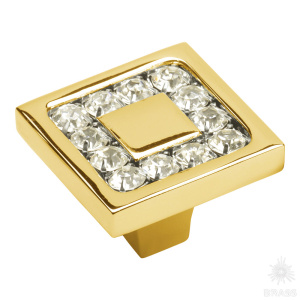 0771-030-2 Ручка кнопка с кристаллами Swarovski, глянцевое золото 24K