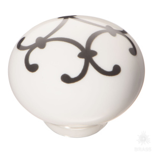 3005-385 Ручка кнопка керамика, белый с чёрным орнаментом