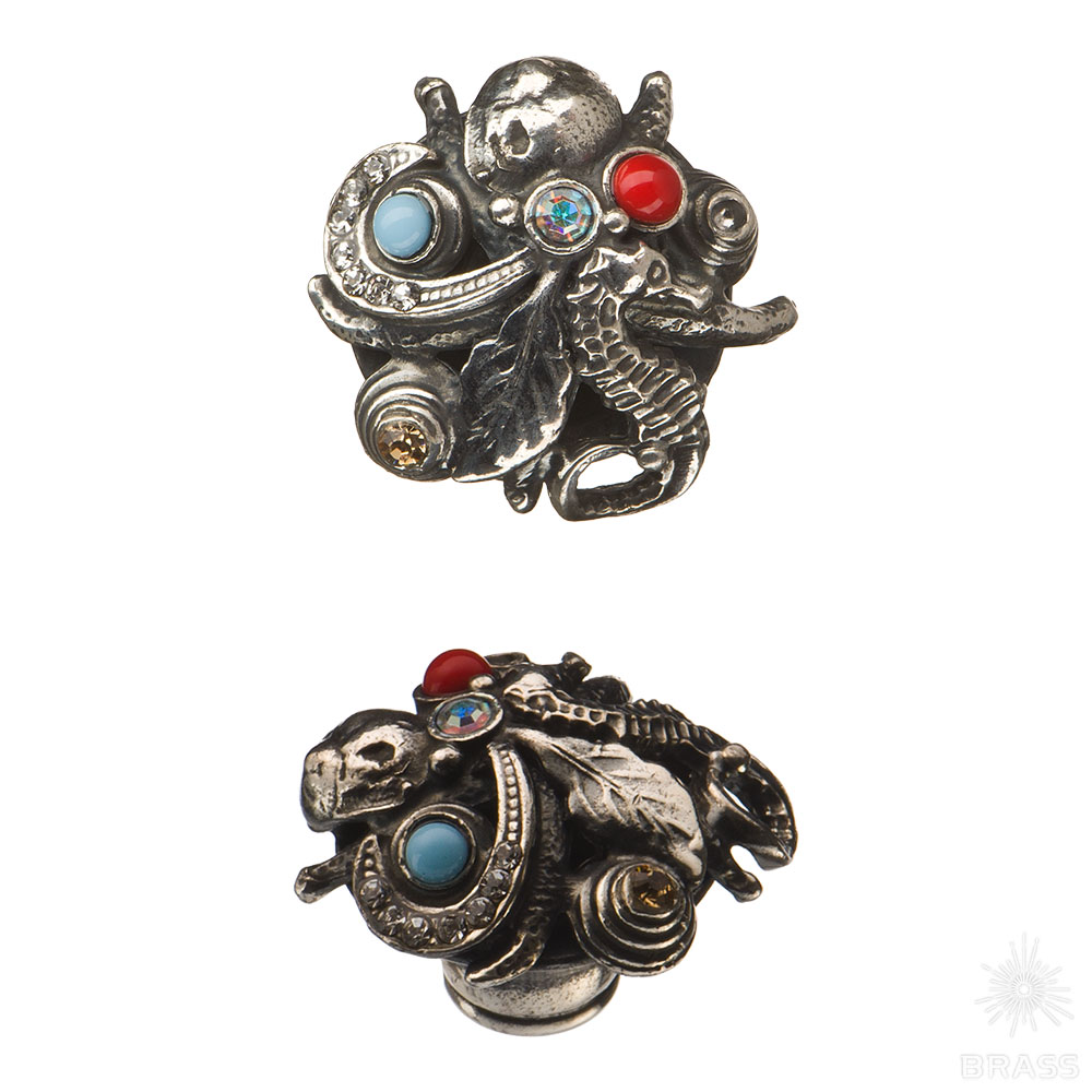 PV2122/K Ручка кнопка с кристаллами, старое серебро