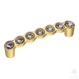 492-96-Gold Ручка скоба с кристаллами, глянцевое золото 96 мм