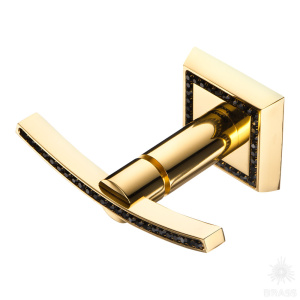 3506-2-75-030 BLACK Крючок однорожковый с кристаллами Swarovski,глянцевое золото 24K