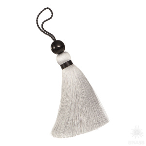 9036 Декоративная кисть цвет PF483 (Серебристый), отделка чёрная, бусина чёрная