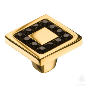 0771-003-2 BLACK Ручка кнопка с кристаллами Swarovski, глянцевое золото