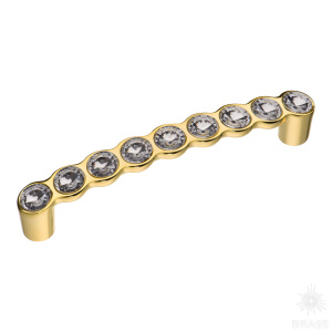 492-128-Gold Ручка скоба с кристаллами, глянцевое золото 128 мм