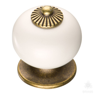 3020-40-000 Ручка кнопка керамика с металлом, белый/старая бронза