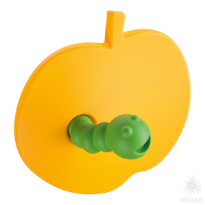 461025ST07ST06  Ручка кнопка детская, яблоко жёлтое с зелёным червячком