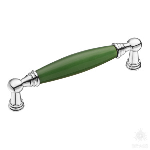 1160-10-128-GREEN Ручка скоба керамика с металлом, зелёный/глянцевый хром 128 мм