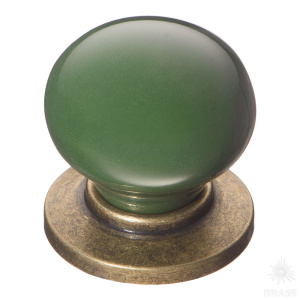 3005-40-GREEN Ручка кнопка керамика с металлом, зелёный/старая бронза