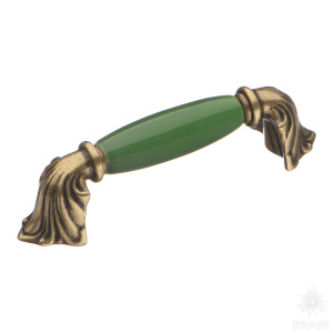 1370-40-96-GREEN Ручка скоба керамика с металлом, зелёный/старая бронза 96 мм